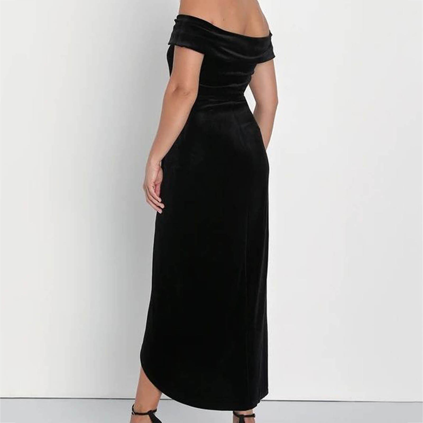 thumbnail image 3 of Vestido de terciopelo con un hombro al descubierto para mujer - Poliéster y spandex, elegante para la noche y la playa, 3 of 8